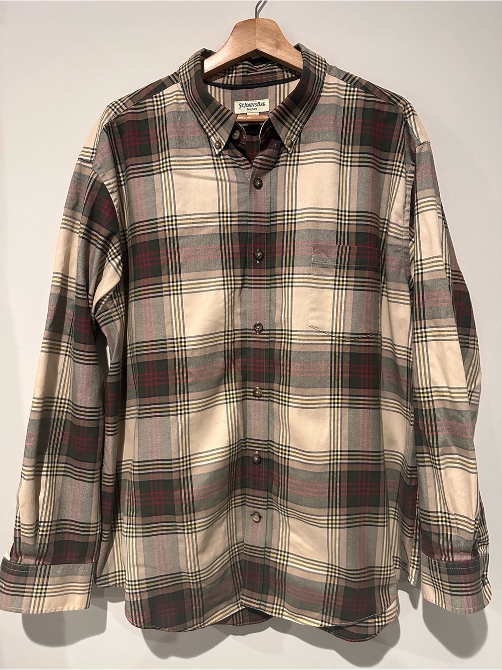 St. John's Bay Men's Beige Plaid Button-Down Shirt
